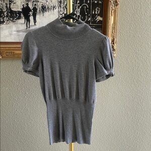 Express Gray Ribbed Puff Sleeve Blouse